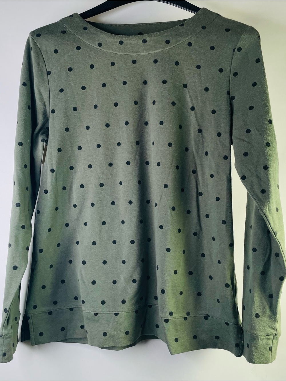 croft & barrow Olive Green Long-Sleeve Polka Dot Top Size M